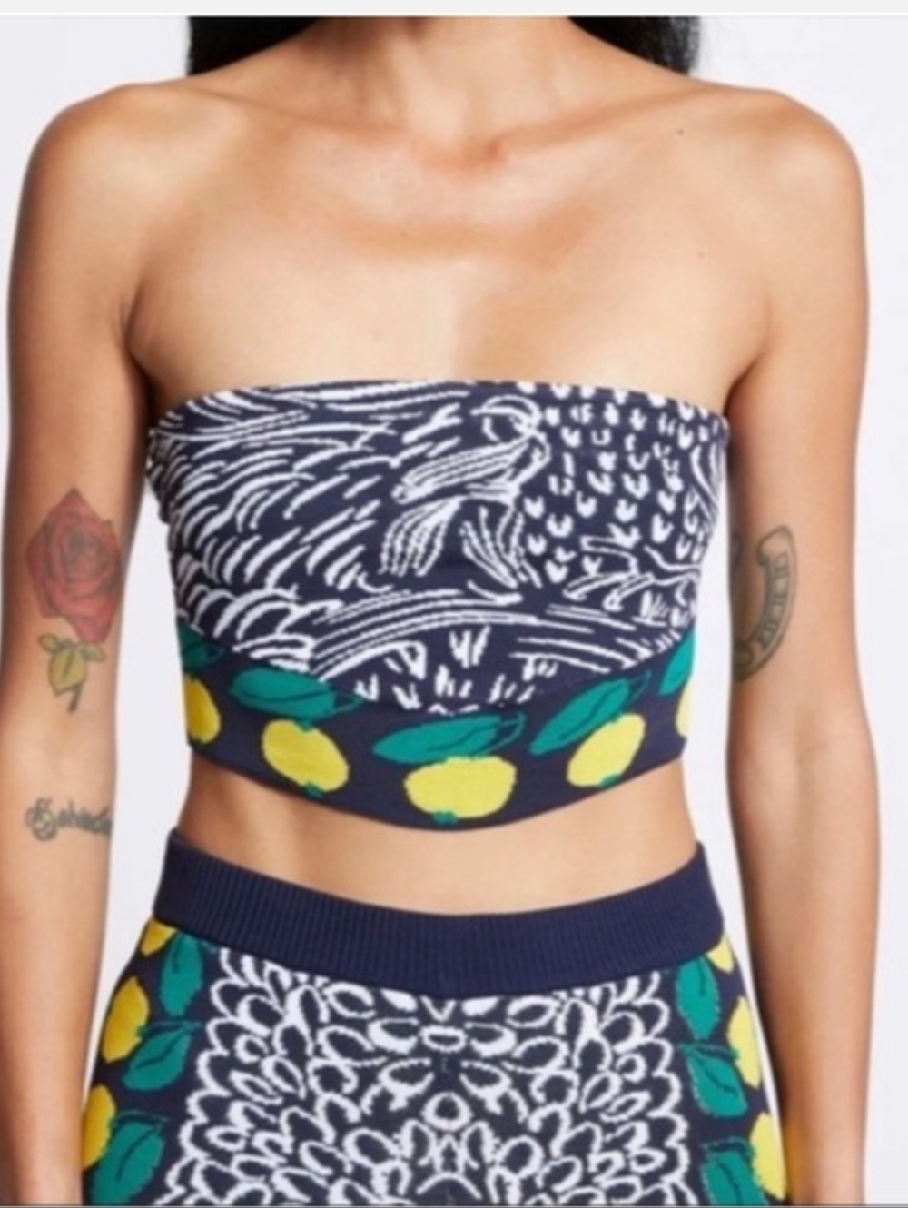 STAUD | Navy Blue Shane Bandana Knit Lemon Cropped Strapless Tube Top